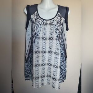 CAbi Black and Gray Patterned Blouse, Size Small